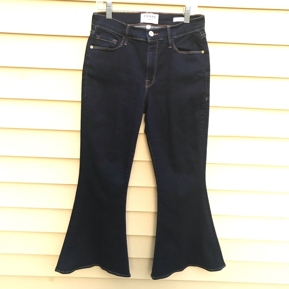 FRAME Denim Le Bell Flare Jeans Dark Blue Wash 27 - Picture 2 of 5